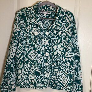 Croft & Barrow Women's Linen Cotton Green White Lightweight Jacket Size L Casual